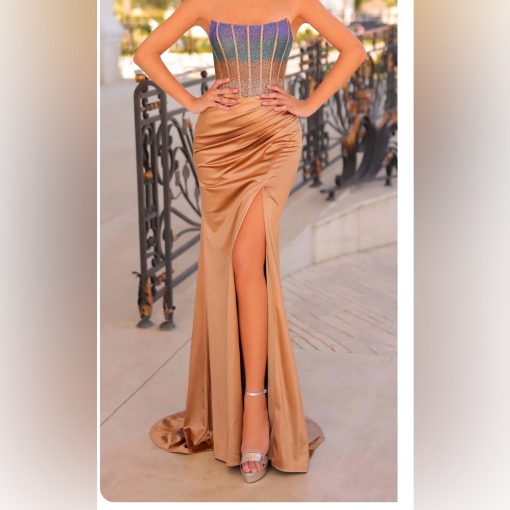 Elegant Multicolor and Gold Evening Gown